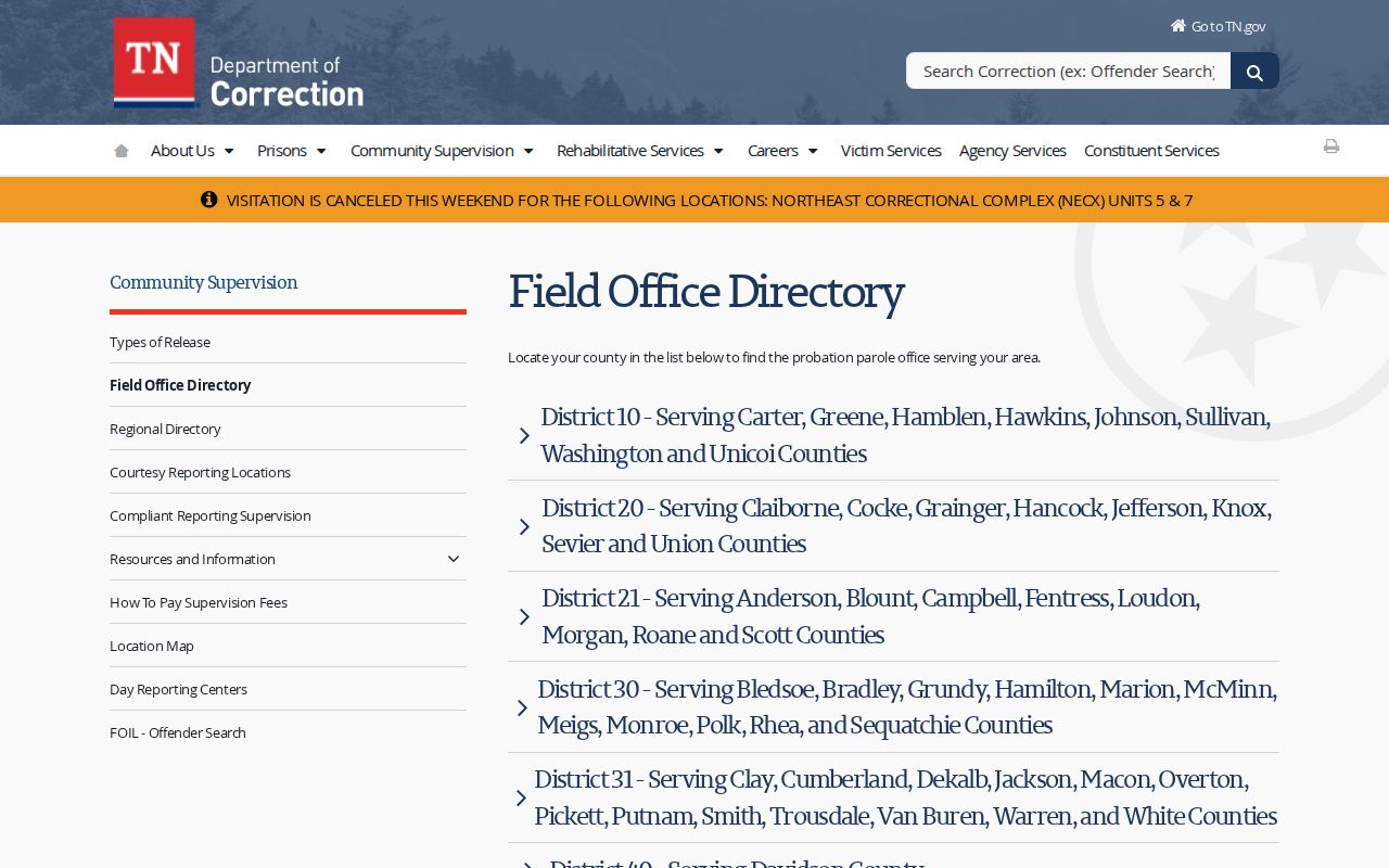 TDOC District 60 office for Decatur County probation and parole supervision