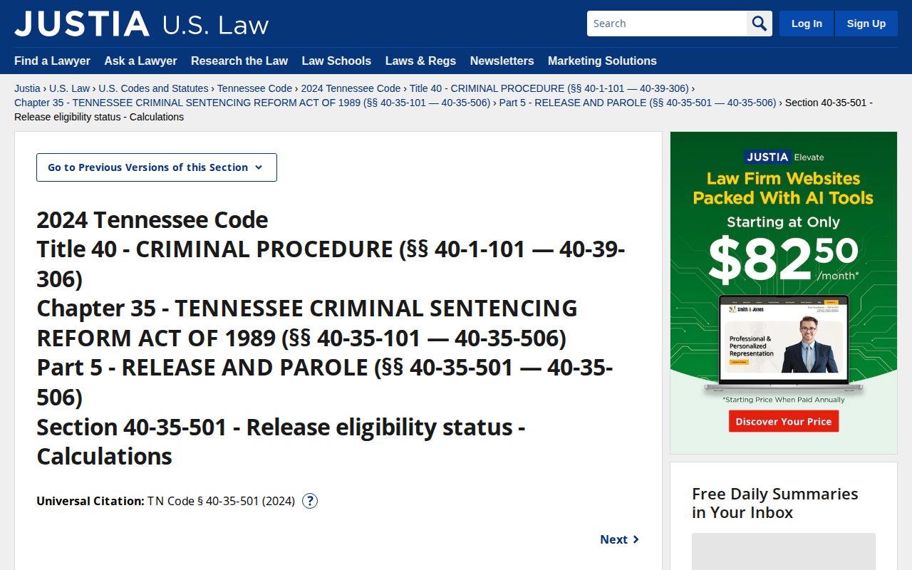 Tennessee release eligibility statute for a Decatur County projected release date